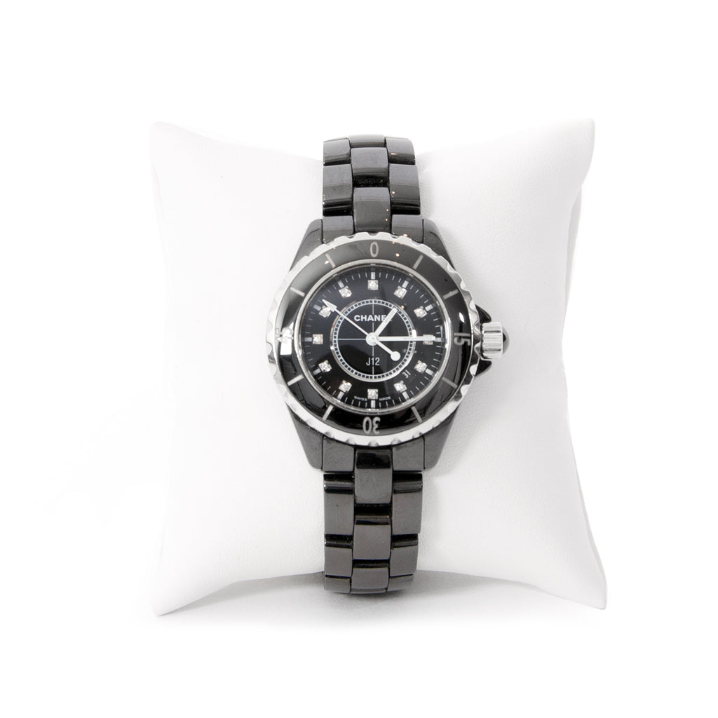 Chanel J12 Quartz Diamonds Black Dial Black Steel Strap Watch for Women  Watch for Women