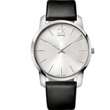 Calvin Klein Post Minimal Silver Dial Black Leather Strap Watch for Men - K7622185