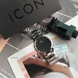 Daniel Wellington Iconic Link Black Dial Silver Steel Strap Watch For Women - DW00100206