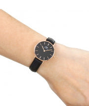 Daniel Wellington Classic Petite Sheffield Black Dial Black Leather Strap Watch For Women - DW00100224