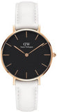 Daniel Wellington Classic Petite Bondi Black Dial White Leather Strap Watch For Women - DW00100283