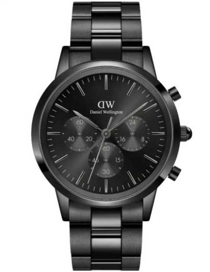 Daniel Wellington Iconic Chronograph Black Dial Black Steel Strap