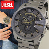 Diesel Mega Chief Chronograph Grey Dial Grey Steel Strap Watch For Men - DZ4466