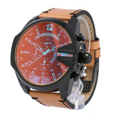 Diesel Mega Chief Chronograph Copper Dial Brown Leather Strap Watch For Men - DZ4476