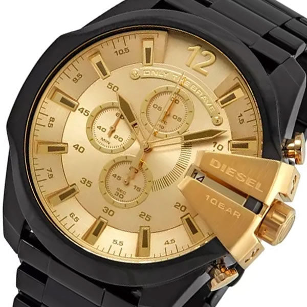 Orologio Diesel Mega Chief Chronograph + Cinturino Pelle - Cassa 59 Mm, Acciaio, Quadrante Nero, Regalo In Gift Box