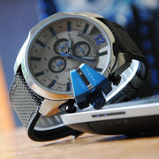 Diesel Mega Chief Chronograph Black Dial Black Nylon Strap Watch For Men - DZ4500