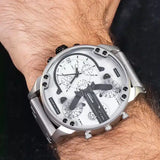 Diesel Mr. Daddy Chronograph Silver Dial Silver Steel Strap Watch For Men - DZ7421