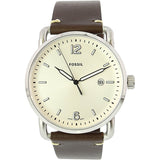 Fossil The Commuter White Dial Brown Leather Strap Watch for Men - FS5275