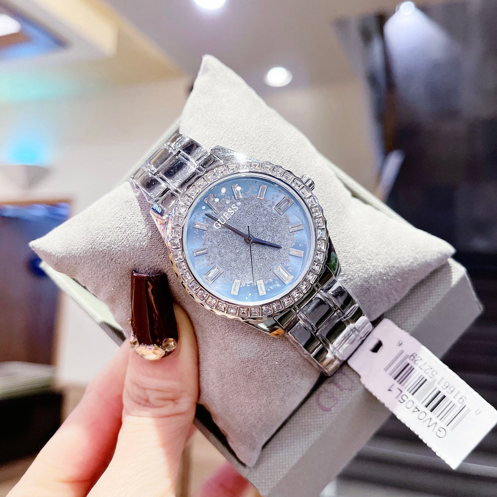 Silberne Uhr Damenuhr Glitzer Guess Damenuhr Guess Glitter Uhr