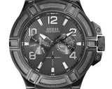 Guess Rigor Analog Black Dial Black Leather Strap Watch For Men - W0040G1