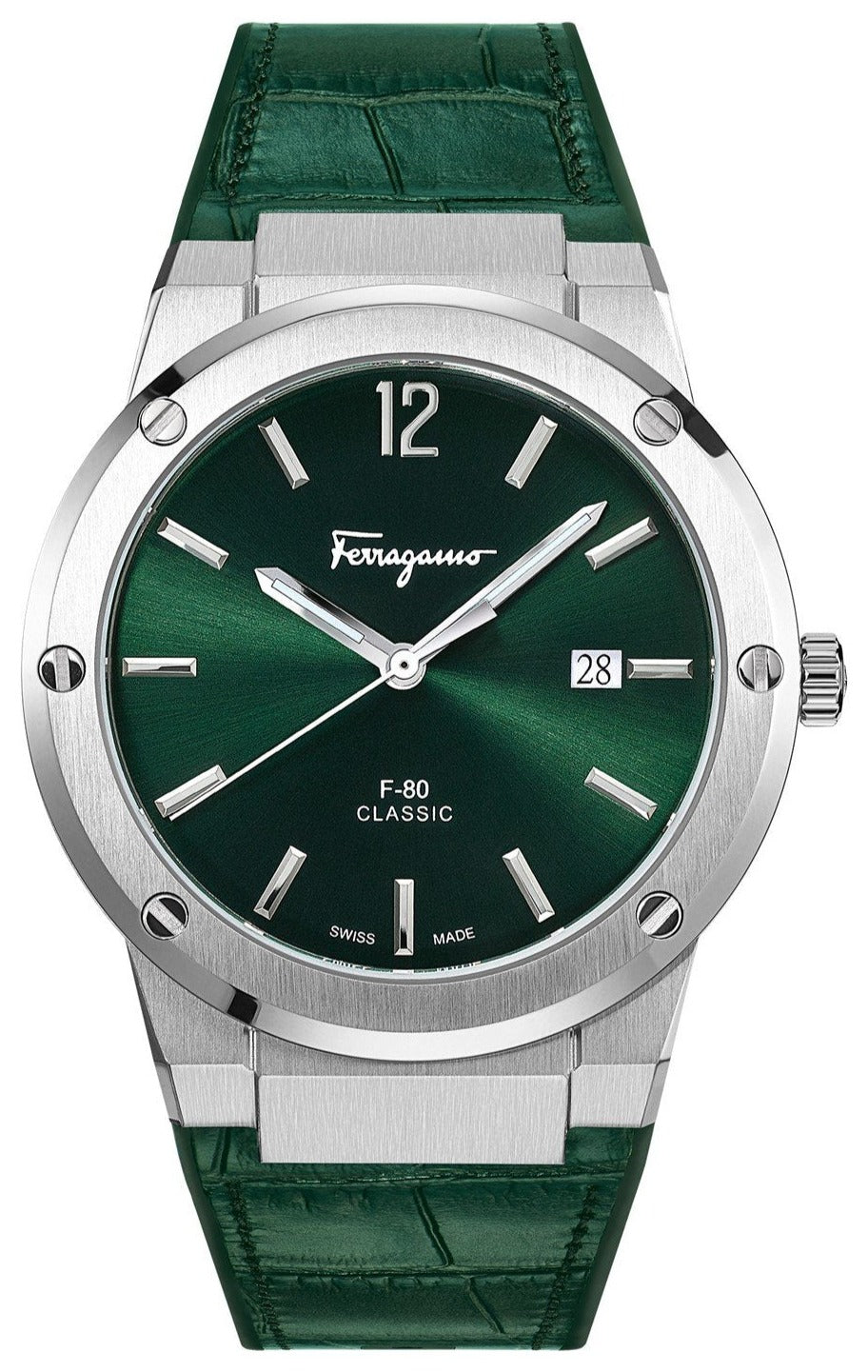 16万 FERRAGAMO 41MM F-80 Classic グリーン SS Salvatore Ferragamo F