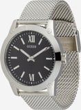 Guess Analog Black Dial Silver Mesh Bracelet Watch for Men - W1263G1