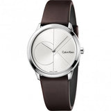 Calvin Klein Minimal Silver Dial Brown Leather Strap Watch for Men - K3M221G6