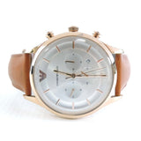 Emporio Armani Quartz Silver Dial Brown Leather Strap Watch For Men - AR11043