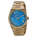 Michael Kors Channing Turquoise Dial Gold Steel Strap Watch For Women - MK5894