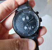 Hugo Boss Navigator Chronograph Black Dial Black Leather Strap Watch for Men - 1513497