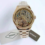 Fossil Rye Automatic Skeleton Gold Dial Gold Steel Strap Watch for Women - BQ3755