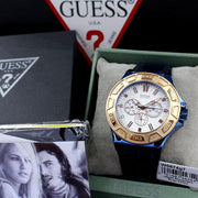 Guess Force Multi Function White Dial Blue Leather Strap Watch For Men - W0674G7