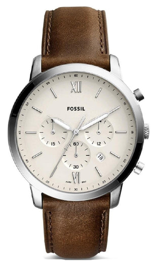 Fossil Neutra Chronograph White Dial Brown Leather Strap Watch for Men - FS5380