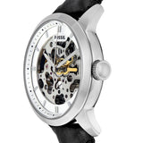 Fossil Townsman Automatic Skeleton White Dial Black Leather Strap Watch for Men - ME3085