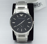 Emporio Armani Classic Quartz Black Dial Silver Steel Strap Watch For Men - AR9107