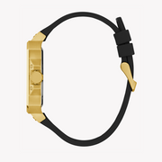 Guess Asteria Multifunction Gold Dial Black Rubber Strap Watch For Women - GW0620L2