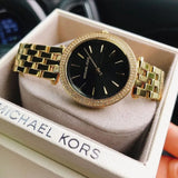 Michael Kors Mini Darci Quartz Black Dial Gold Steel Strap Watch For Women - MK3738