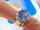 Michael Kors Everest Chronograph Blue Dial Gold Steel Strap Watch for Women - MK5754