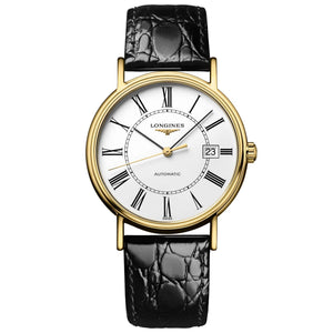 Longines Presence 25.5mm Automatic White Dial Black Leather Strap Watch for Women - L4.921.2.11.2
