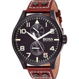 Hugo Boss Aeroliner Maxx Black Dial Brown Leather Strap Watch For Men - 1513079