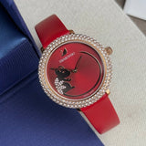 Swarovski Crystal Frost Red Dial Red Leather Strap Watch for Women - 5519226