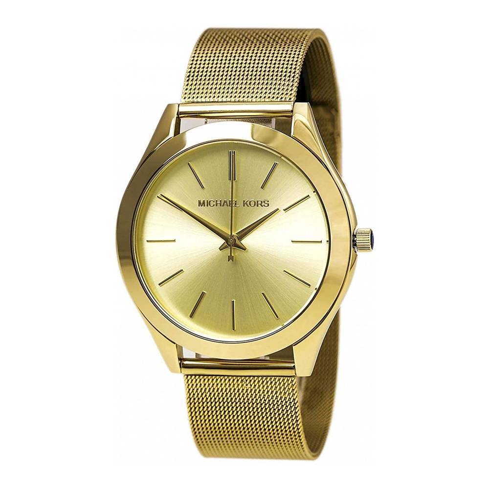 Michael Kors Slim Runway Champagne Dial Gold Mesh Bracelet Watch for Women - MK3282