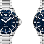 Emporio Armani Sea Explorer Meccanico Automatic Blue Dial Silver Steel Strap Watch For Men - AR60059