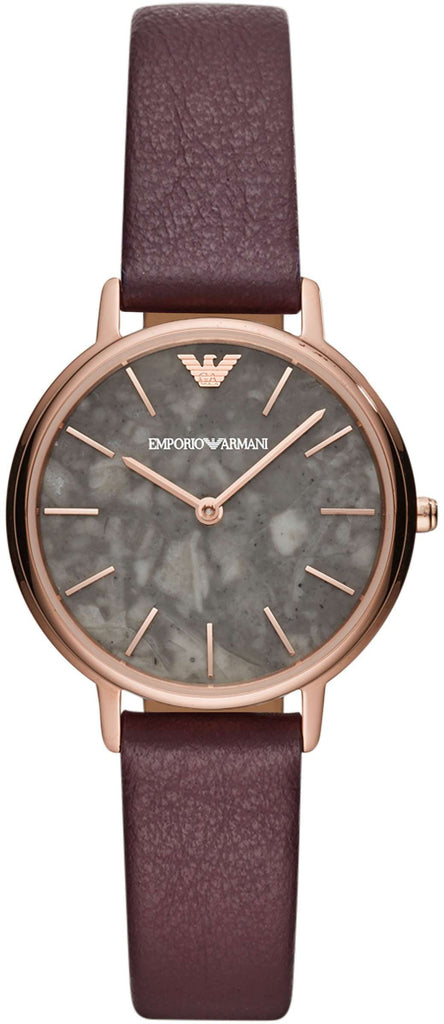 Emporio Armani Quartz Grey Dial Brown Leather Strap Watch For Women