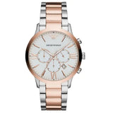 Emporio Armani Giovanni Chronograph Quartz White Dial Two Tone Steel Strap Watch For Men - AR11209