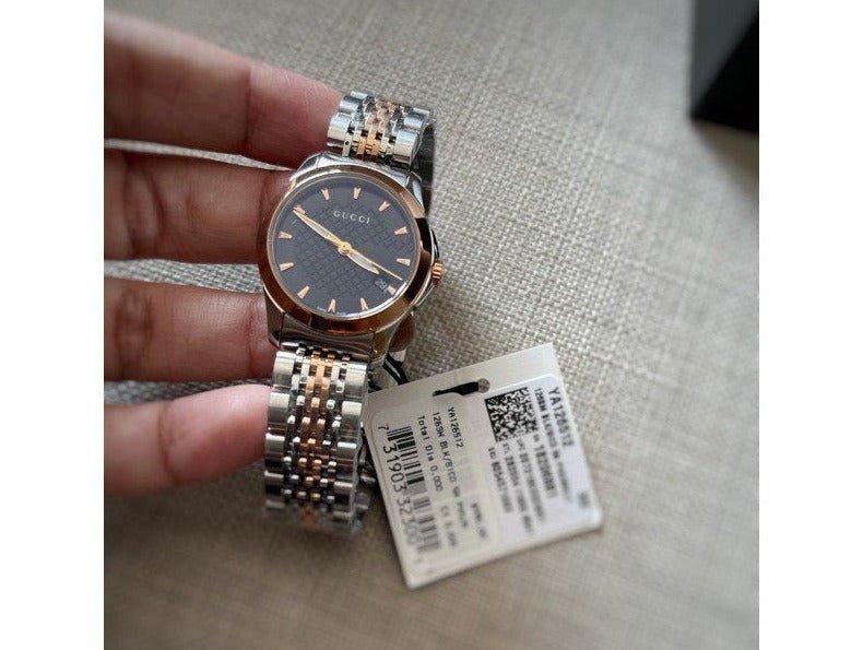 Gucci G Timeless Black Dial Two Tone Steel Strap Watch For Women