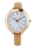 Michael Kors Runway Slim Quartz White Dial Beige Leather Strap Watch For Women - MK2284