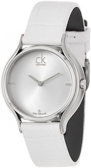 Calvin Klein Skirt White Dial White Leather Strap Watch for Women - K2U231KW
