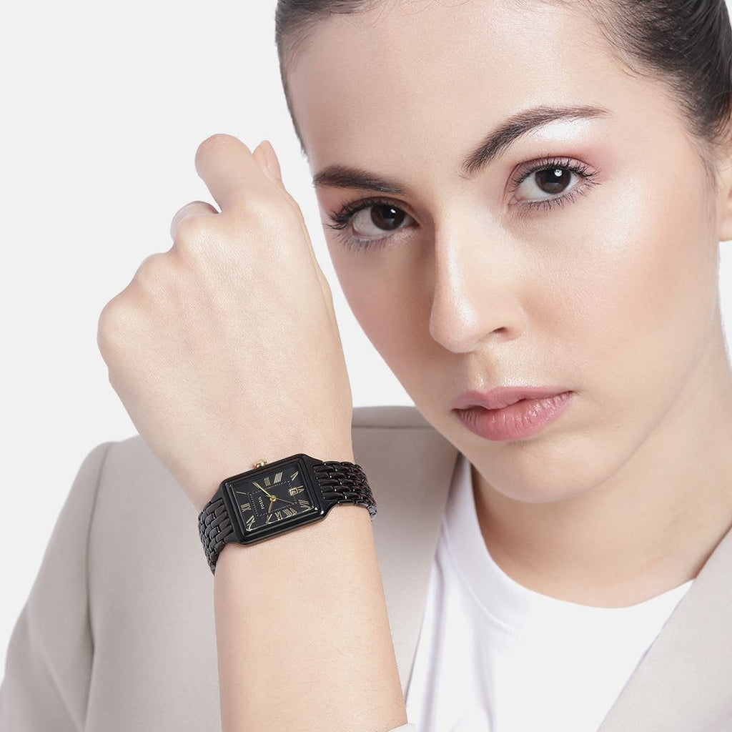 Fossil Raquel Black Dial Black Metal Bracelet Watch for Women