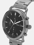 Fossil The Commuter Black Dial Grey Steel Strap Watch for Men - FS5400