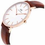 Daniel Wellington Classic St Mawes White Dial Brown Leather Strap Watch For Men - DW00100006