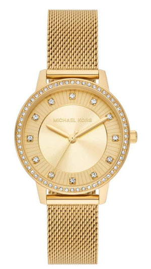 Michael Kors Quartz Crystals Gold Dial Gold Mesh Strap Watch for Women - MKO1011