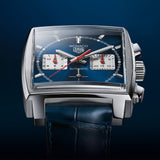 Tag Heuer Monaco Automatic Chronograph Blue Dial Blue Leather Strap Watch for Men - CBL2111.FC6453