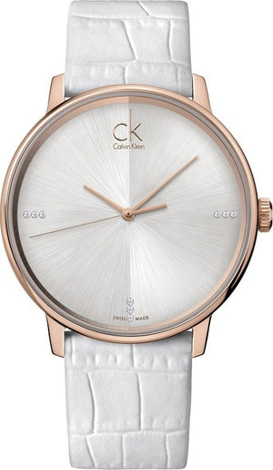 Calvin Klein Accent White Dial White Leather Strap Watch for Men - K2Y2X6KW