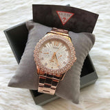 Guess Dazzler Diamonds Silver Dial Rose Gold Steel Strap Watch for Women - W0335L3