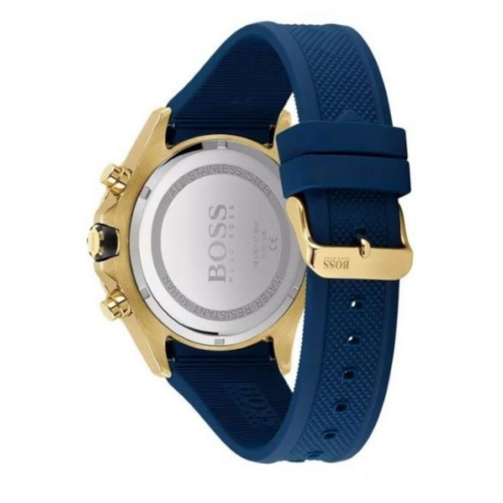 BOSS Orologio con Cronografo al Quarzo da uomo Collezione Admiral con cinturino in acciaio inossidabile, silicone o tessuto derivato da plastica nell'oceano Nero/Oro (Black & Gold BOSS Orologio con Cronografo al Quarzo da uomo Collezione Admiral con cinturino in acciaio inossidabile, silicone o tessuto derivato da plastica nell'oceano Nero/Oro (Black & Gold