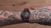 Fossil Vintage Muse Automatic Skeleton Maroon Dial Maroon Leather Strap Watch for Women - ME3137