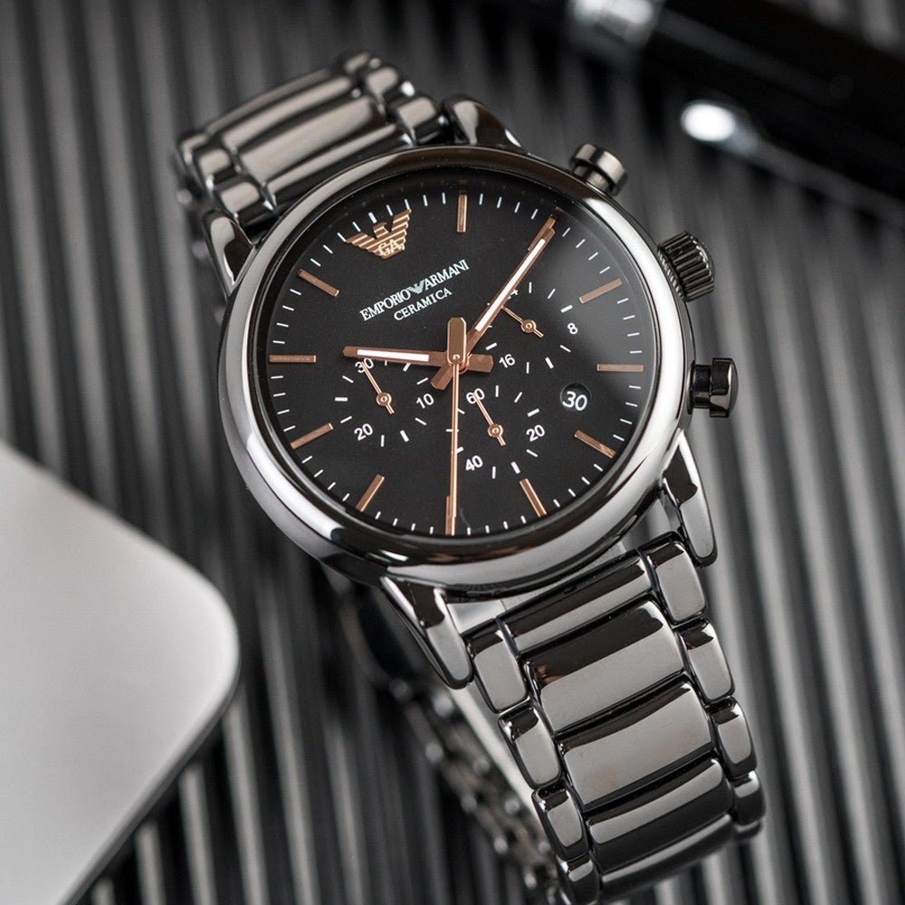 Emporio Armani Luigi Ceramic Chronograph Black Dial Black Strap