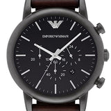 Emporio Armani Dress Chronograph Black Dial Black Leather Strap Watch For Men - AR1918