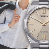 Citizen Tsuyosa Automatic Oatmeal White Dial Silver Steel Strap Watch For Men - NJ0151-88W